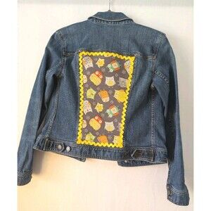 Talbots New Upcycled Art Jean jacket - Size XS Boho Whimsy Owls Back To School